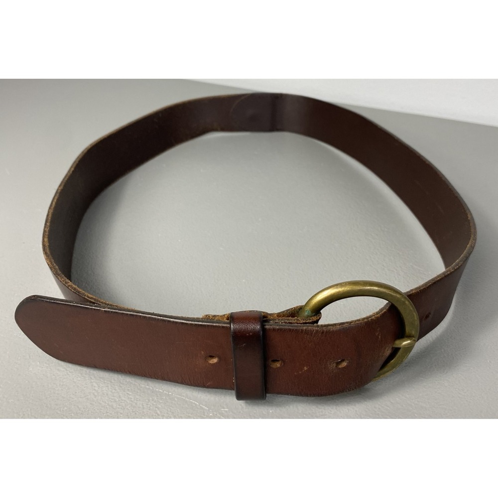 GAP Brown Leather Belt with Brass Hoop Buckle Women Size Medium Vintage